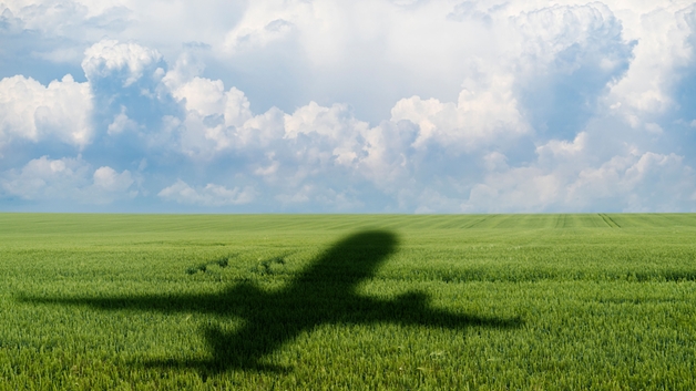 Shadow of plane on the agricultural field